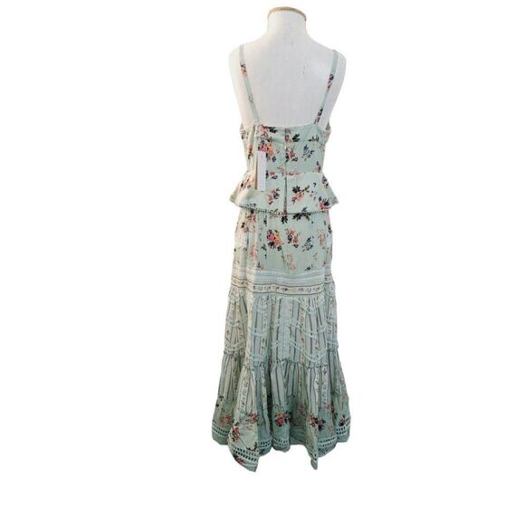 Hemant & Nandita Tiered Lace Mint Floral Boho Cottage Core Midi Dress Sz Small - Picture 4 of 10